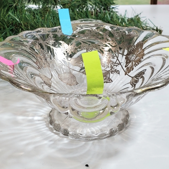 Vtg Sterling City Glass Co Sterling On Crystal Footed Handles Candy Fruit Bowl - Picture 8 of 14